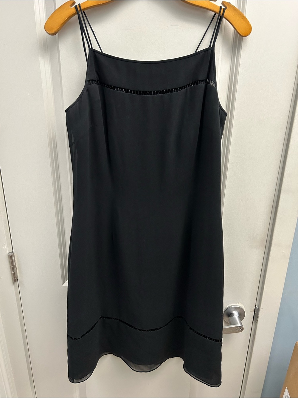 Phoebe Black Silk Vintage Dress with Double Spaghetti Straps and Beading, 10